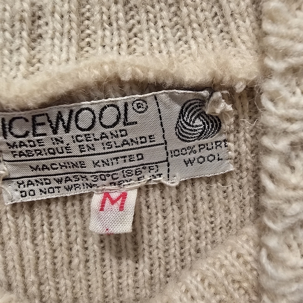 Vtg Icewool Iceland Wool Sweater 100% Wool Ivory Gray Brown Long Sleeve Tunic M - Picture 3 of 6